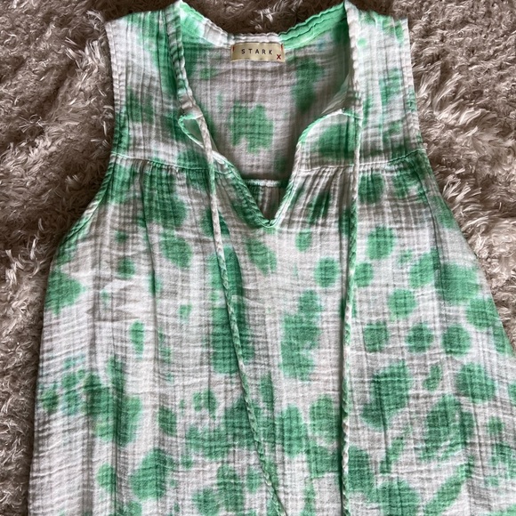 STARK X cotton gauze green tie dye maxi v neck sleeveless dress - Picture 3 of 3